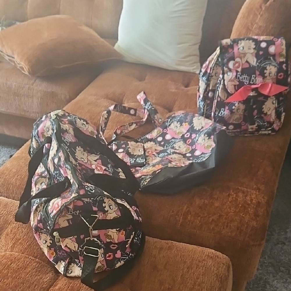 Betty Boop Black and Pink Travel Bag Trio